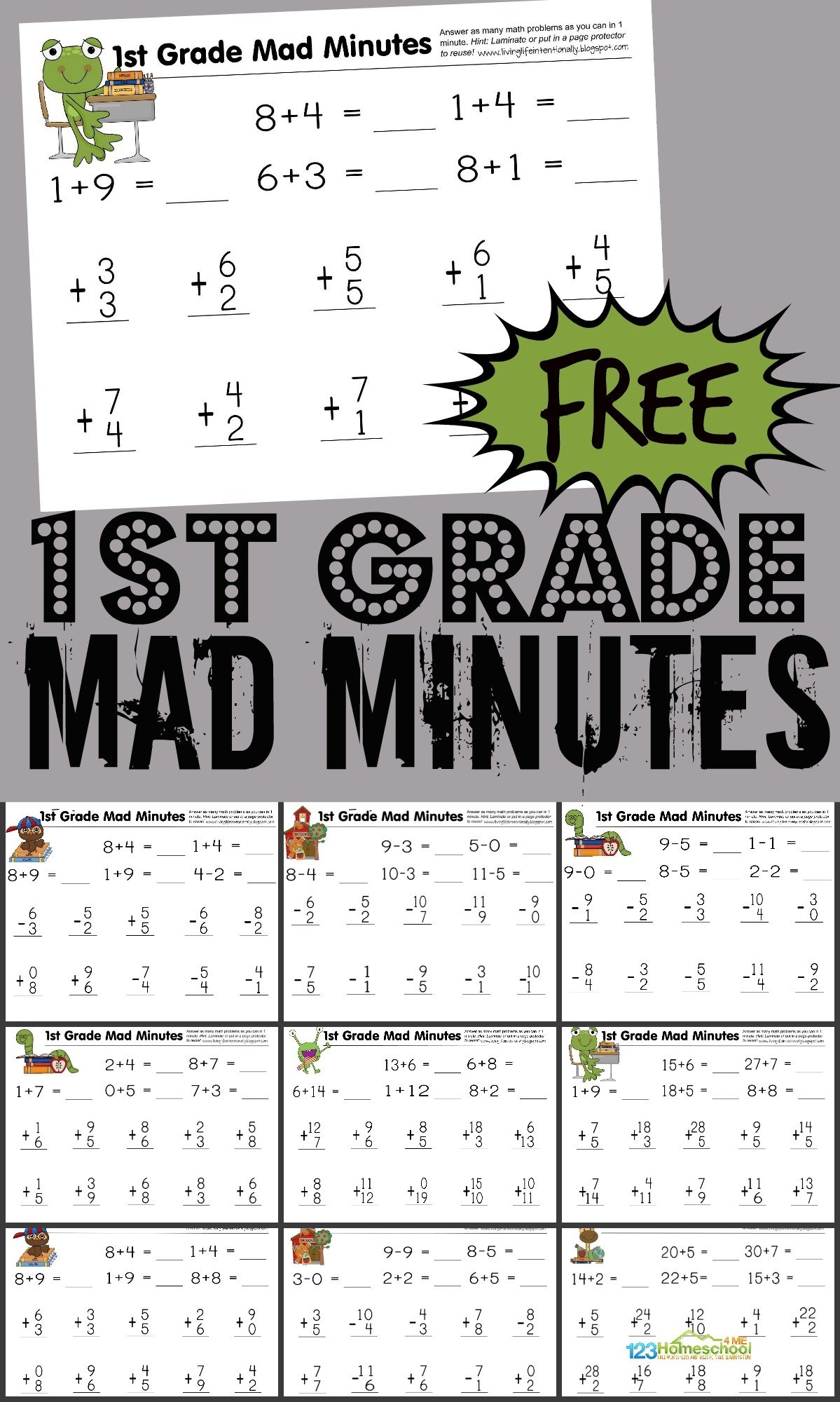 FREE 1st Grade Printable Math Worksheets U0026 First Grade Mad Minutes 