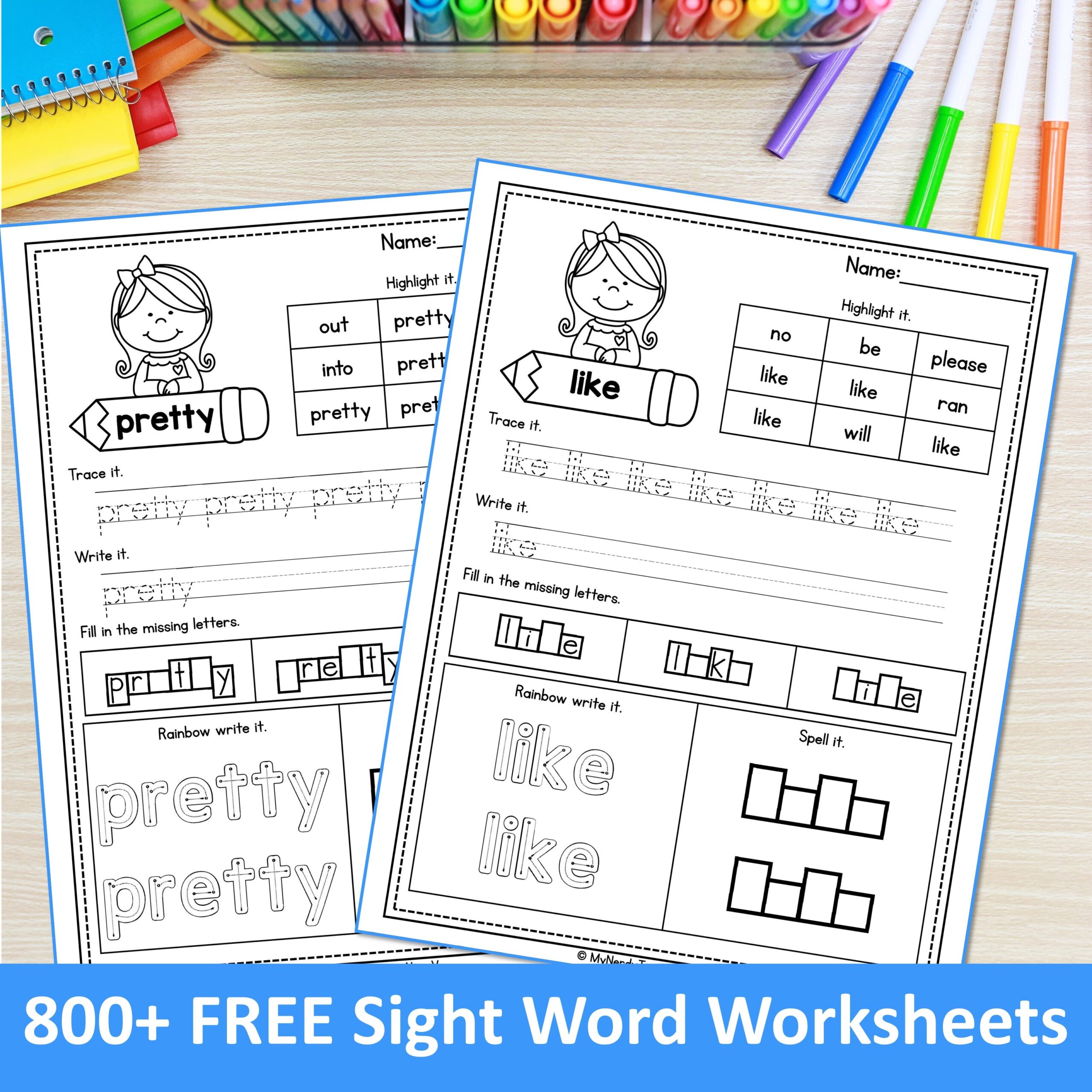 Free 800 Sight Word Worksheets Bundle My Nerdy Teacher