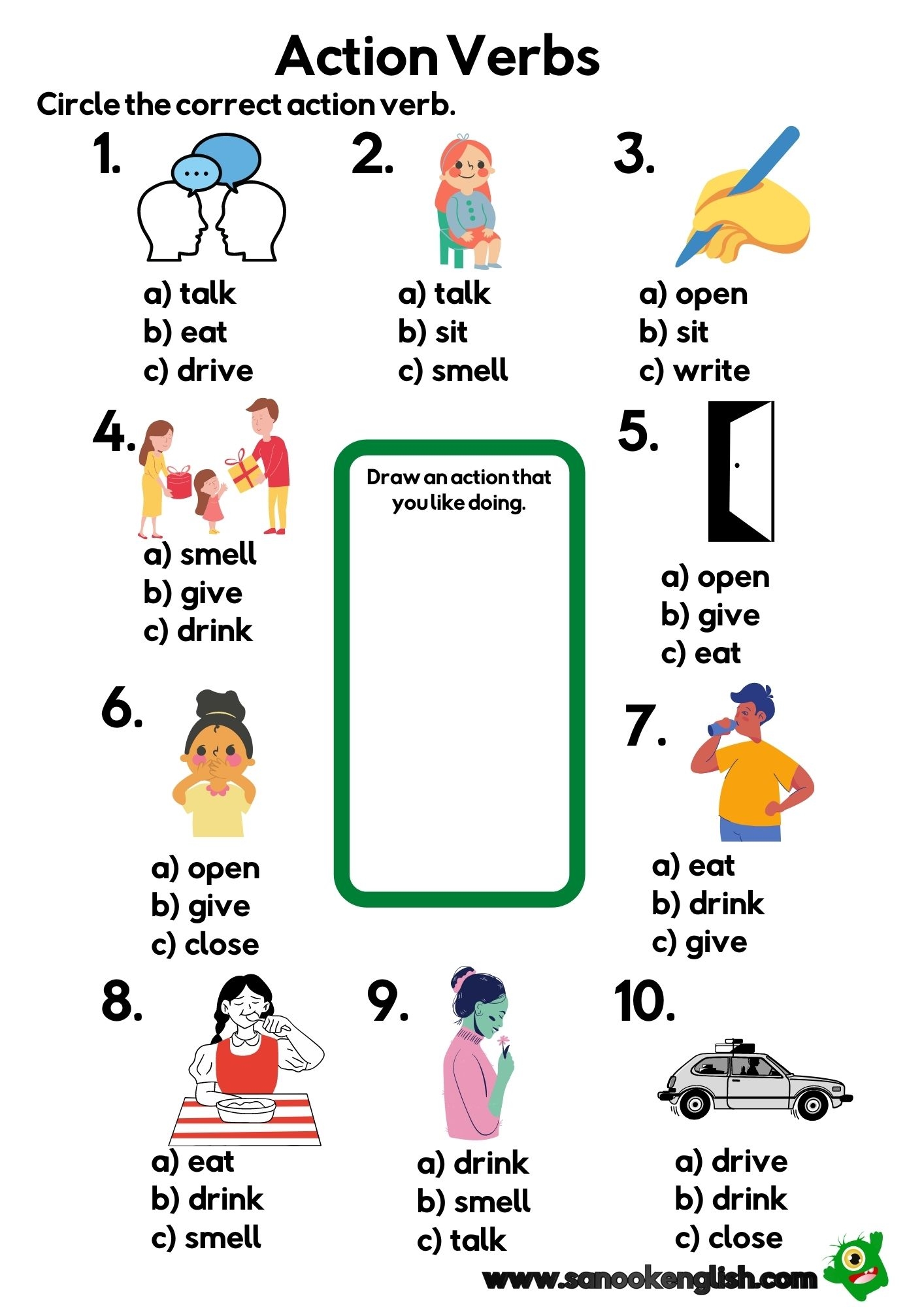 Free Action Verb Worksheet For Kindergarten