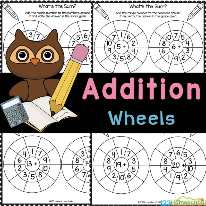  FREE Addition Wheels Within 20 Kindergarten Math Worksheets