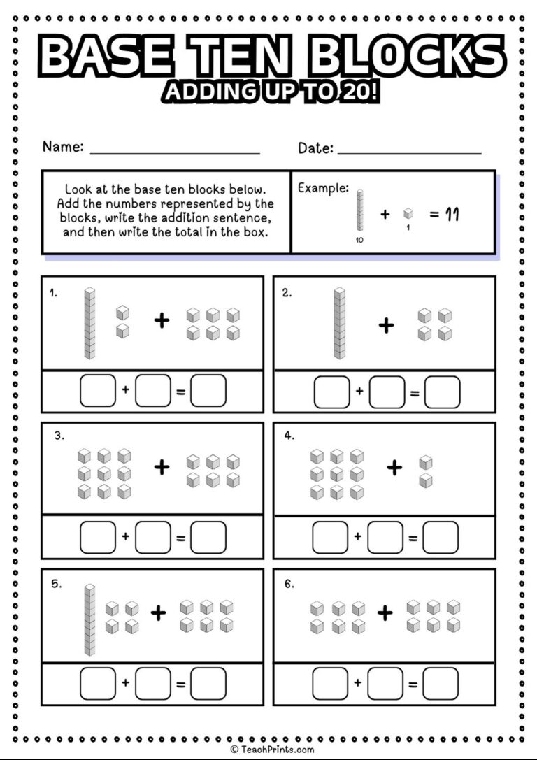 Free Base Ten Blocks Worksheets Teach Prints
