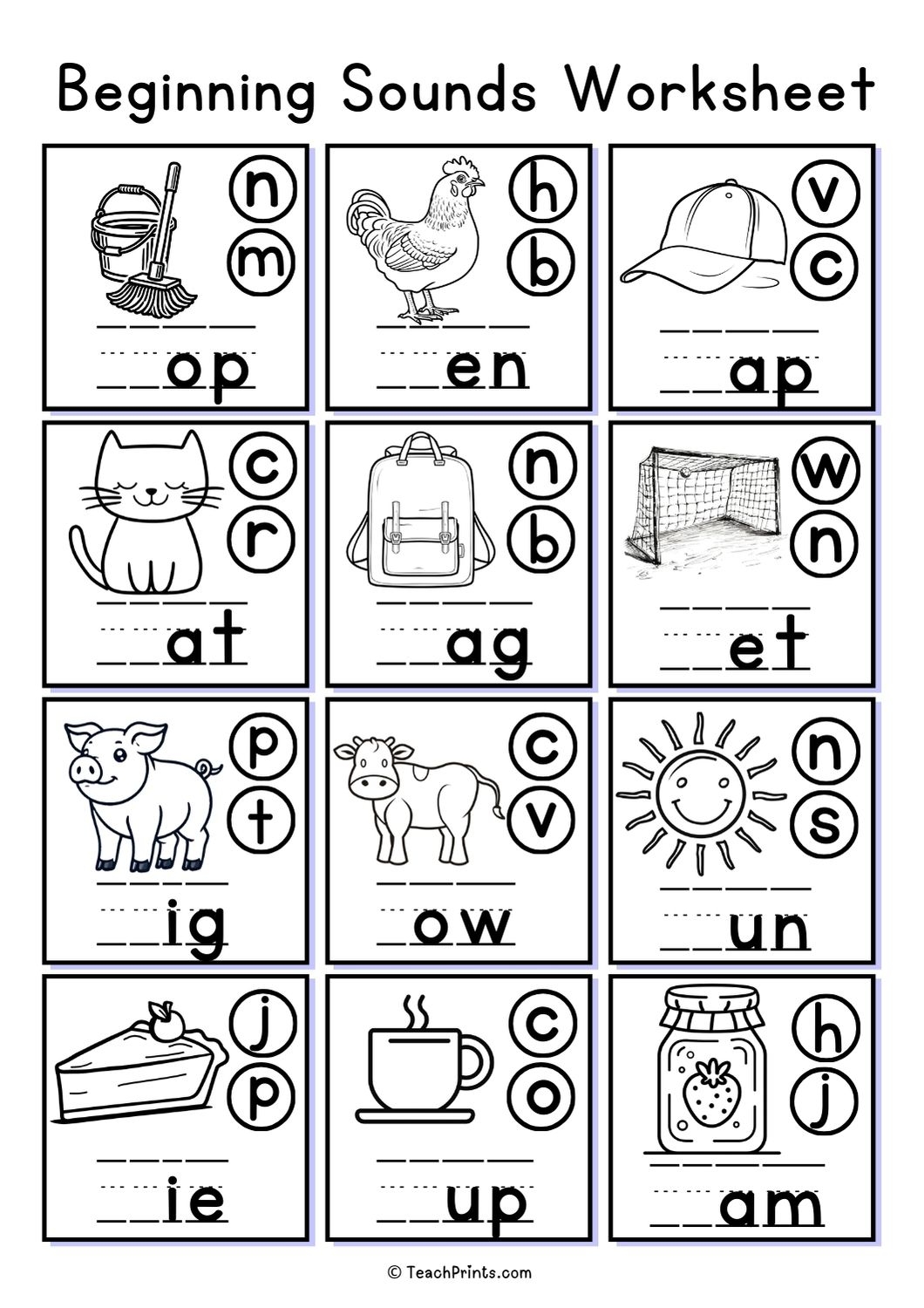 Free Beginning Sounds Worksheets Teach Prints Free Beginning Sounds Worksheets Teach Prints