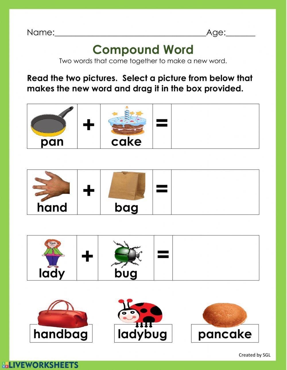 Compoud Word Worksheets For Kindergarten