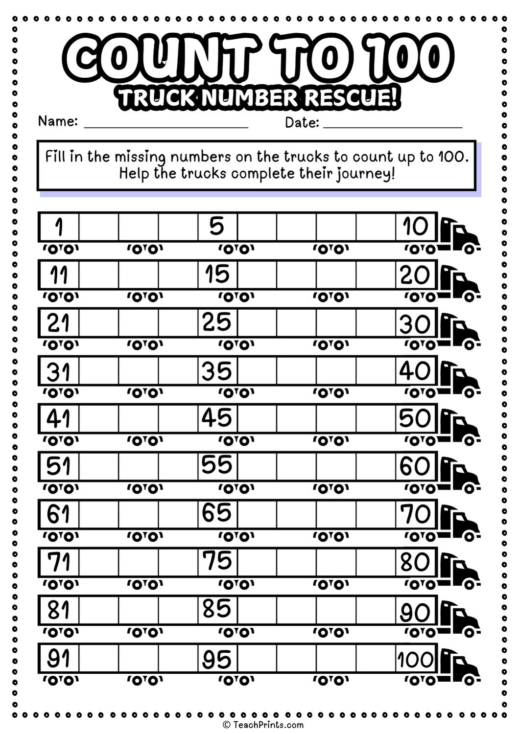 Free Count To 100 Worksheets Teach Prints
