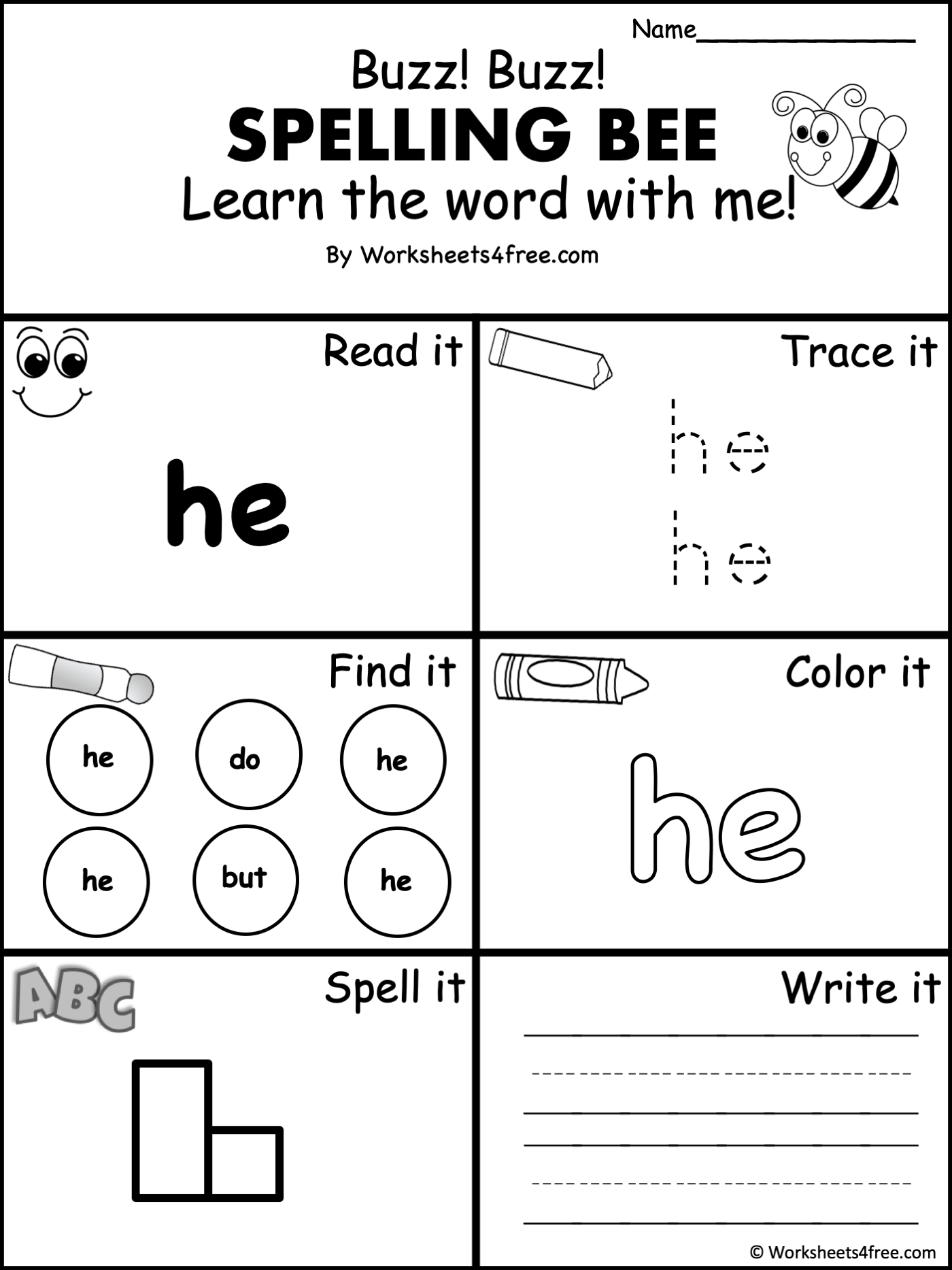 Free Dolch Sight Word Worksheet He Worksheets4Free