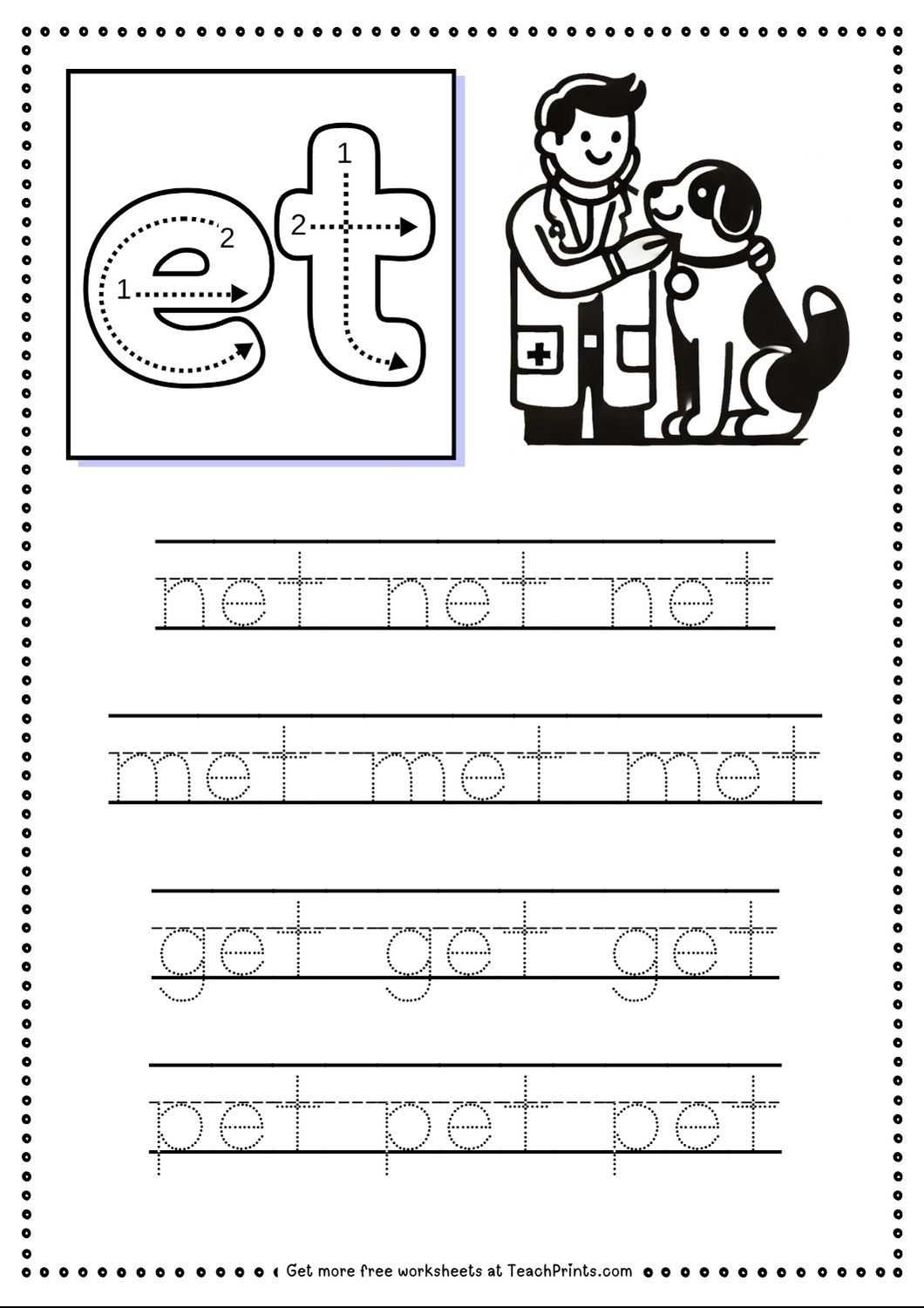 Free et Word Family Worksheets Teach Prints