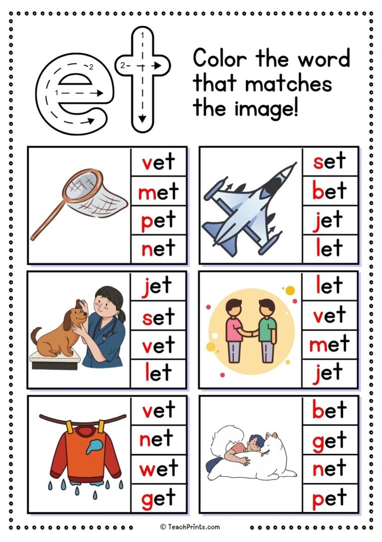 Free et Word Family Worksheets Teach Prints