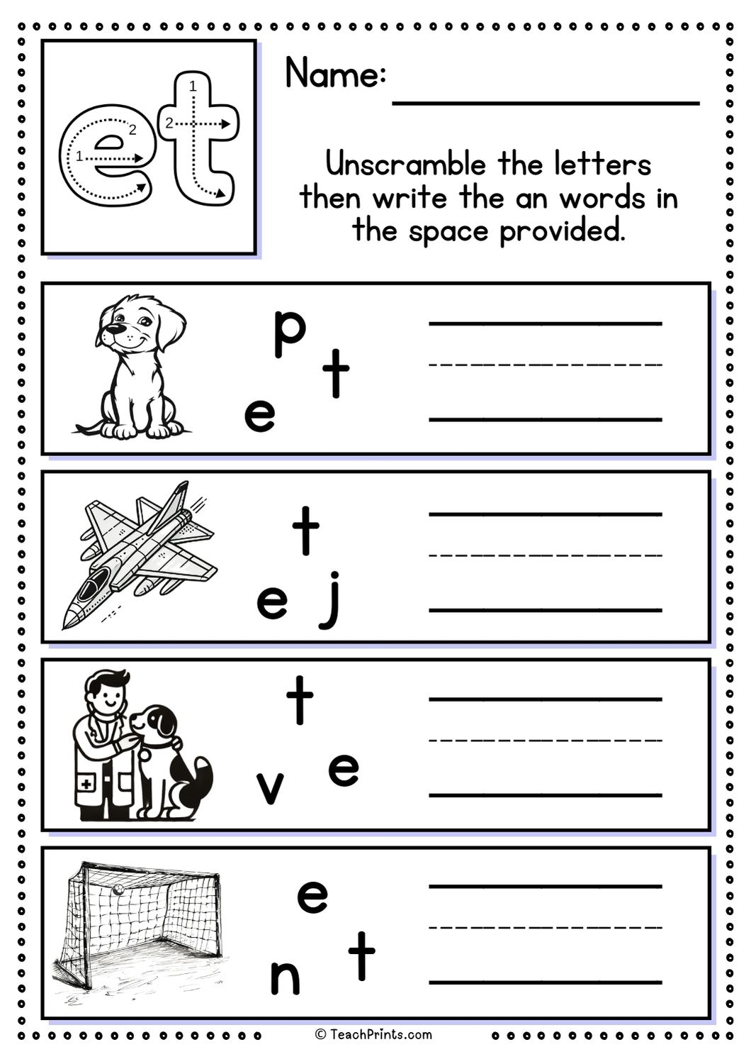Free et Word Family Worksheets Teach Prints
