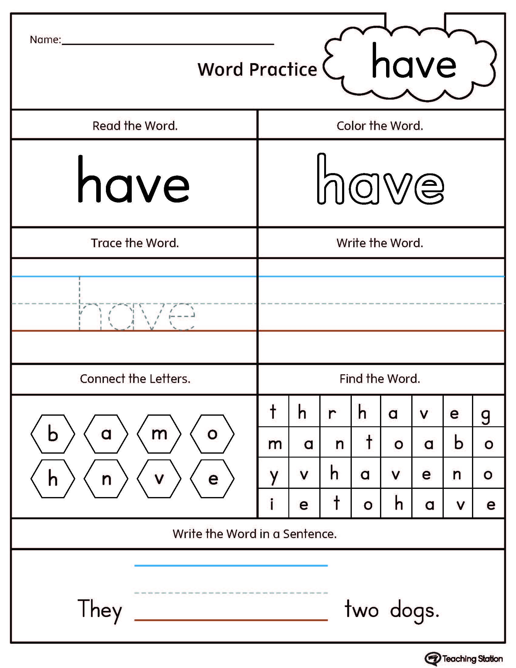 FREE High Frequency Word HAVE Printable Worksheet MyTeachingStation