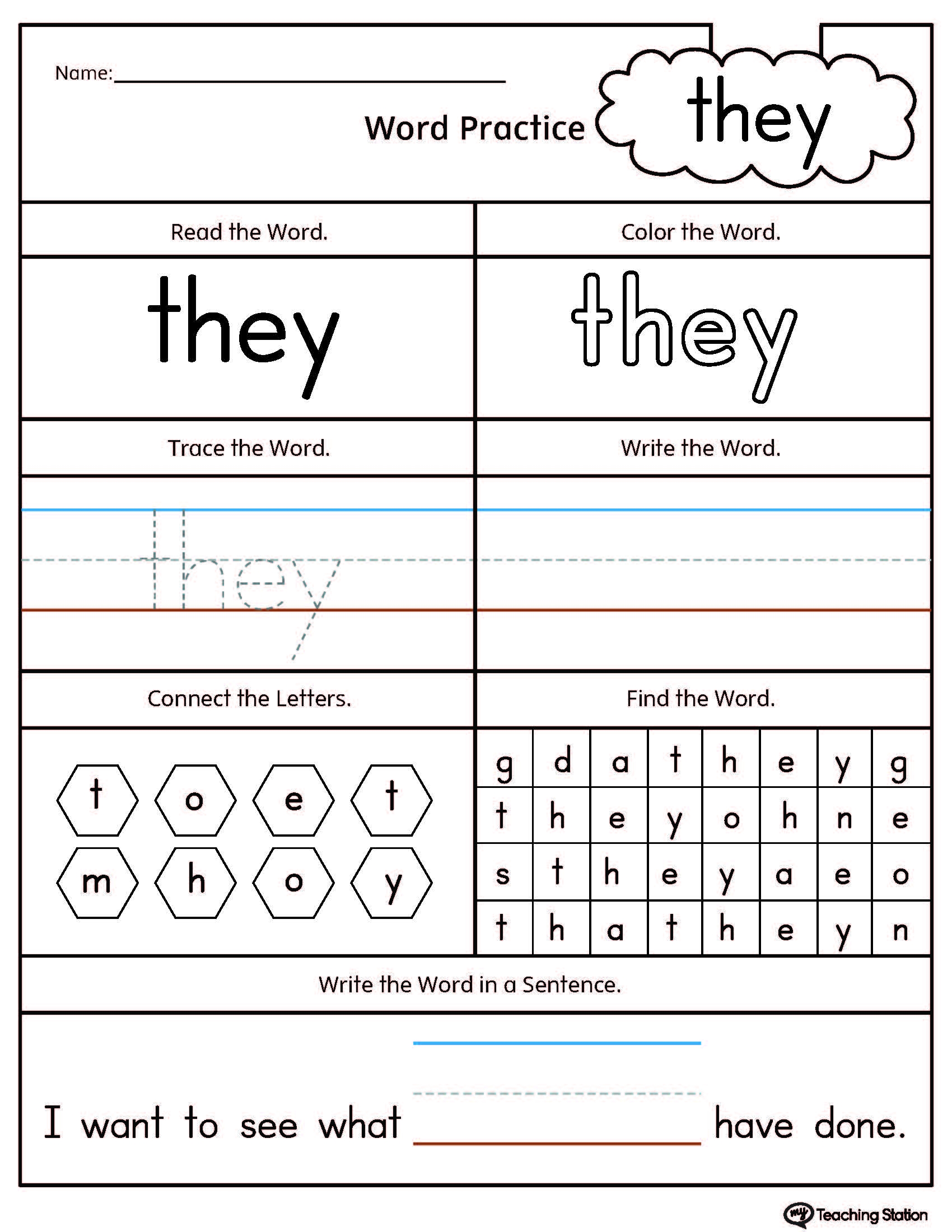 FREE High Frequency Word THEY Printable Worksheet MyTeachingStation