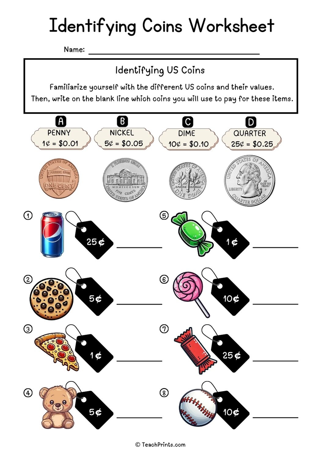 Free Coin Identification Worksheets For Kindergarten