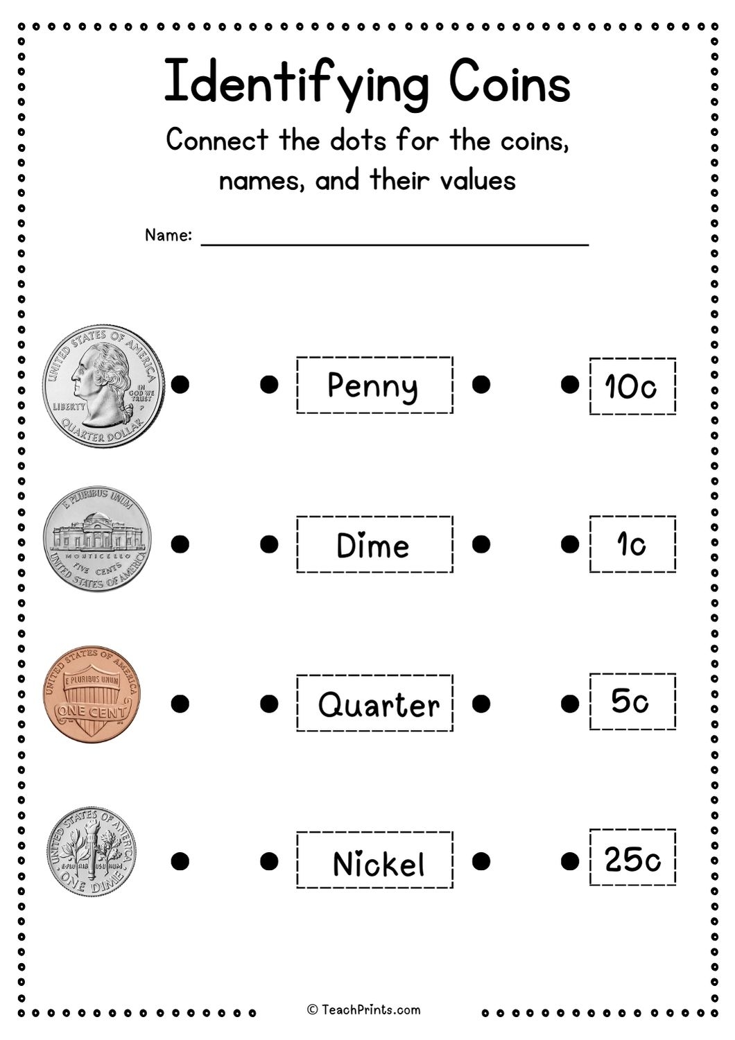 Free Printable Kindergarten Money Worksheets