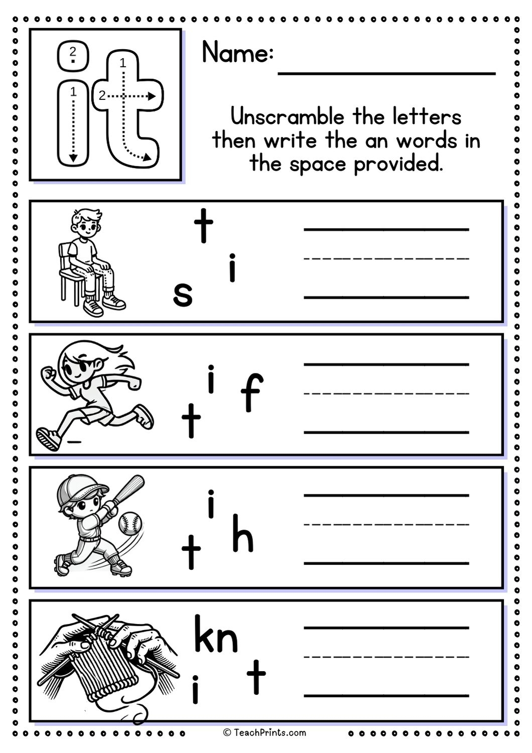 Free It Word Family Worksheets Teach Prints