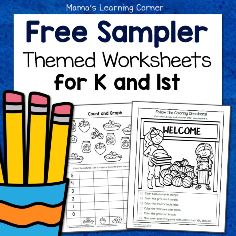 Free Kindergarten And First Grade Worksheet Sampler Packet Mamas Learning Corner