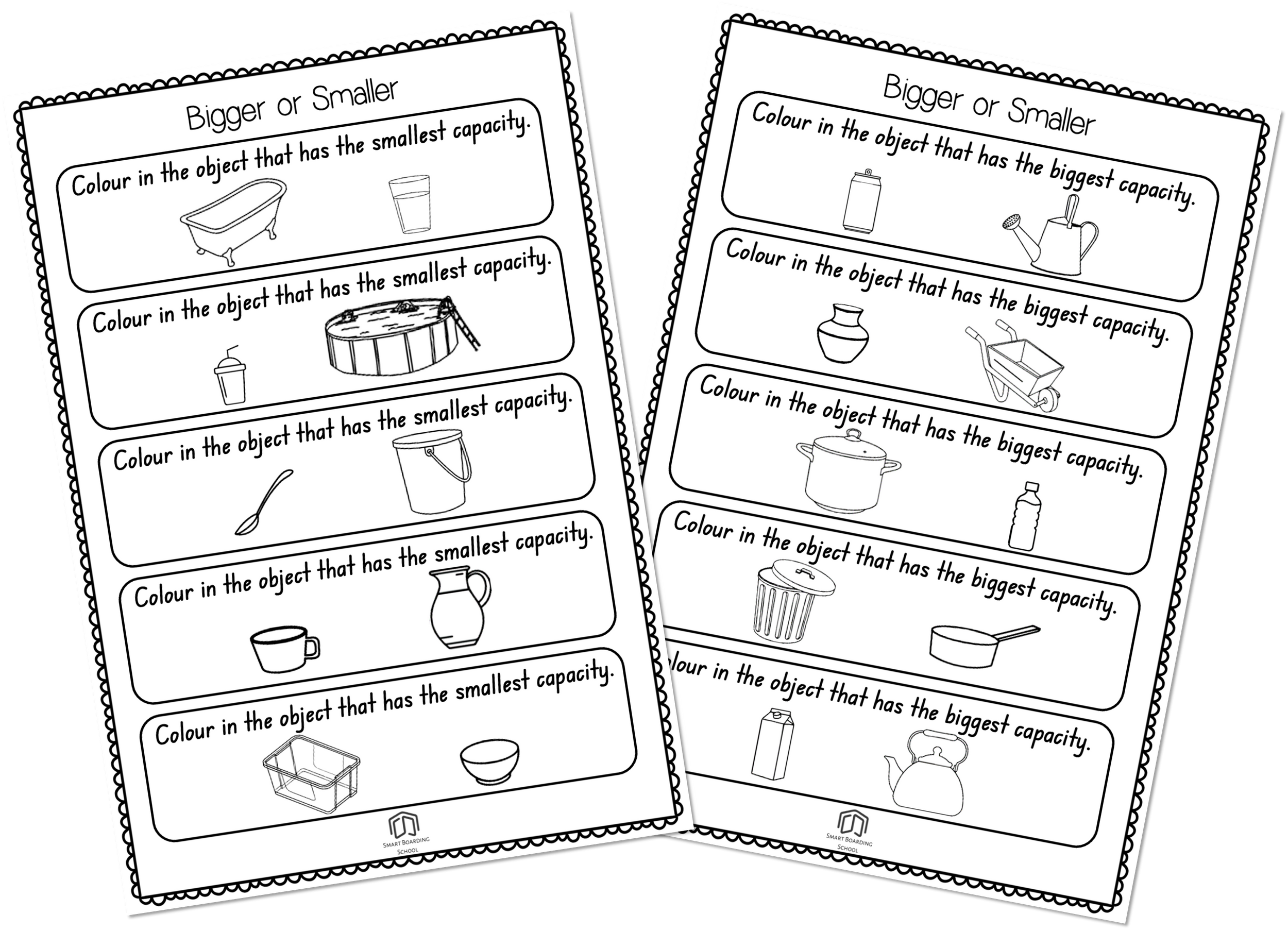 Free Kindergarten Capacity Worksheet