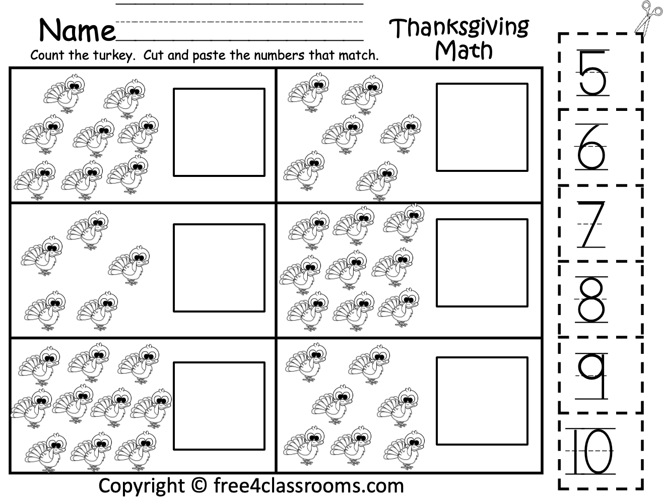 Free Kindergarten Cut And Paste Worksheet Thanksgiving Free Worksheets Free4Classrooms