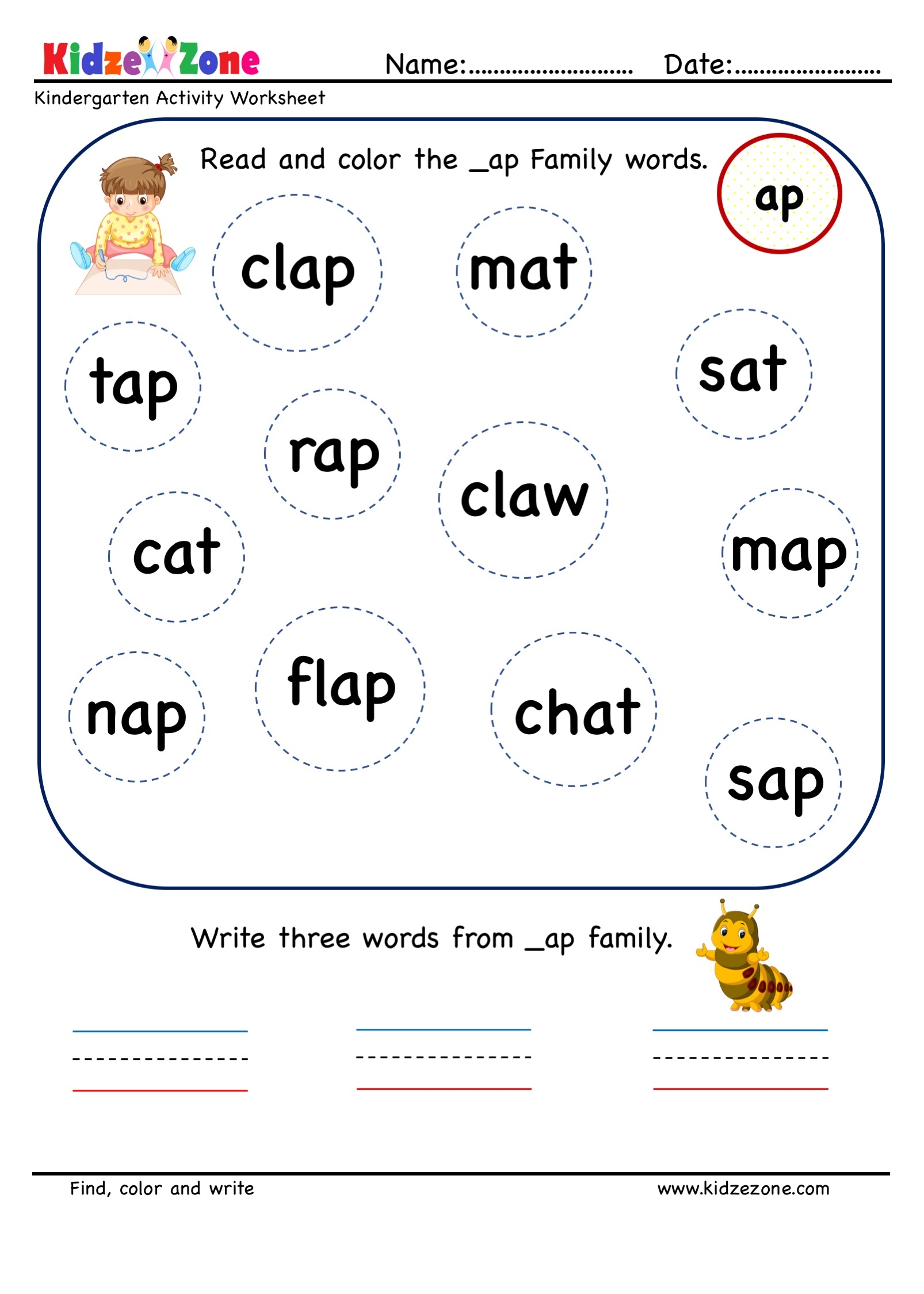 Word Families For Kindergarten Worksheets