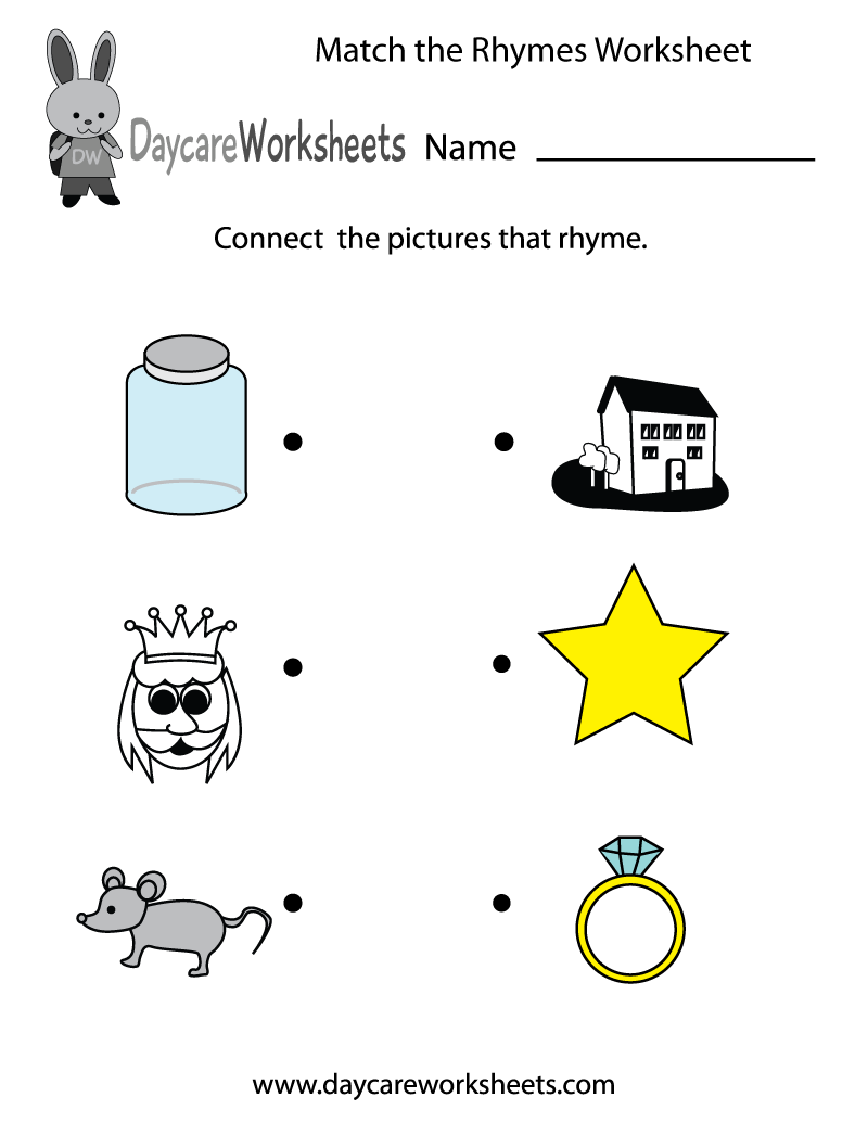 Kindergarten Ryming Words Worksheets
