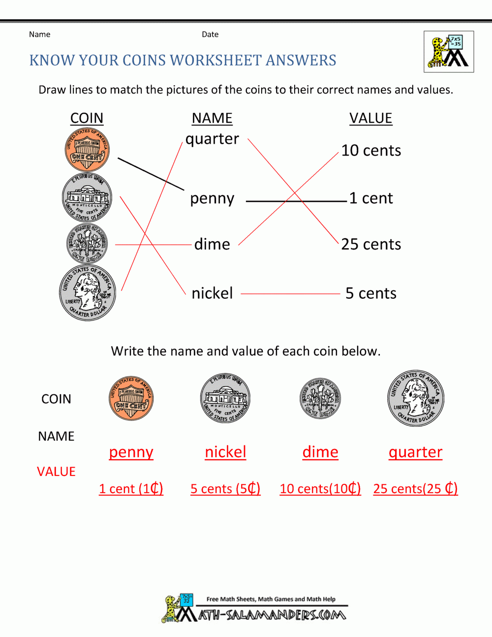 Counting Coins Worksheets Free Printable Kindergarten