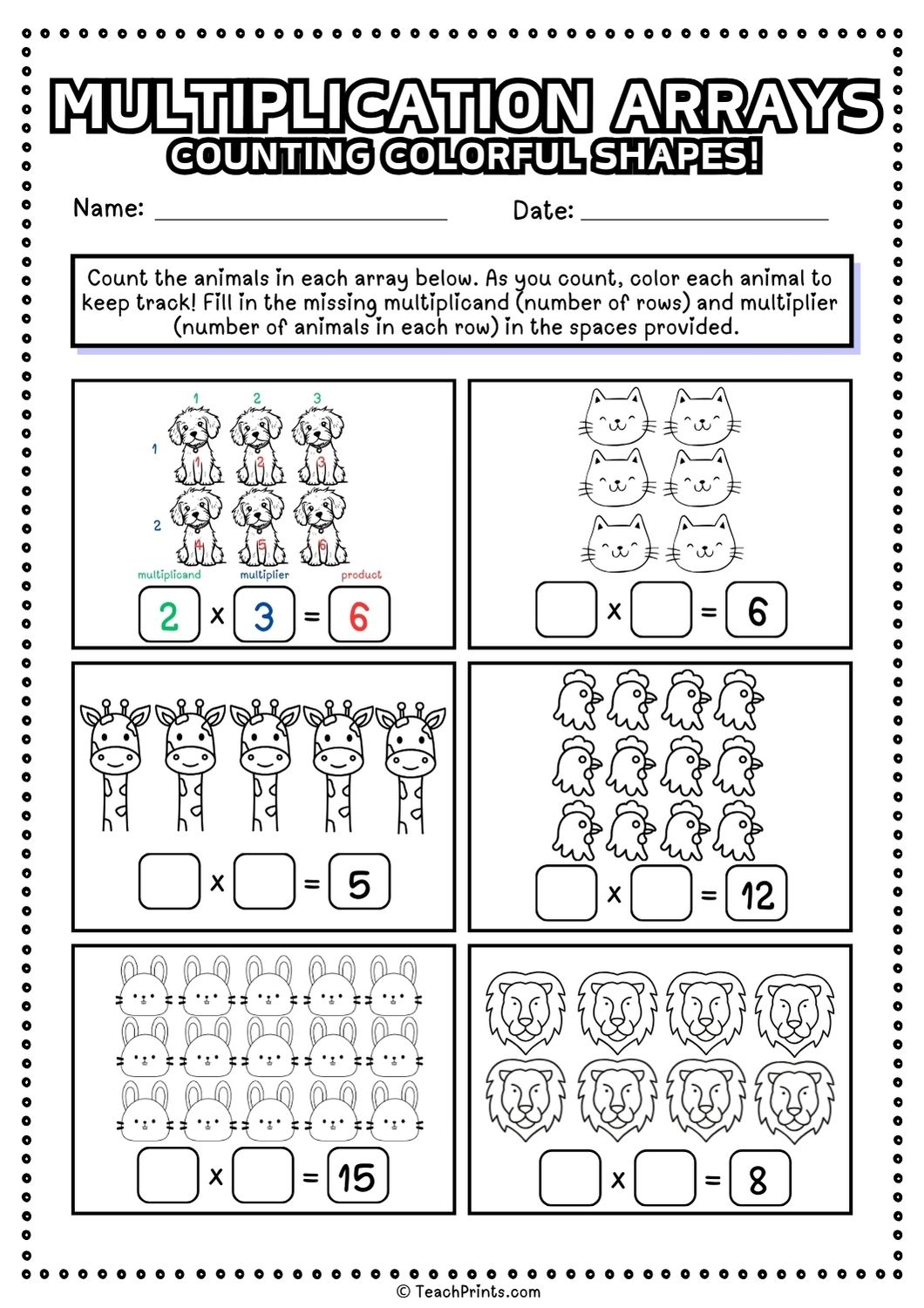 Free Multiplication Arrays Worksheets Teach Prints