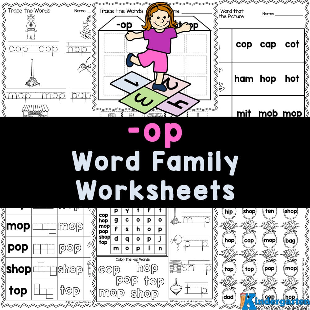 FREE op Word Family Worksheets For Kindegrarten