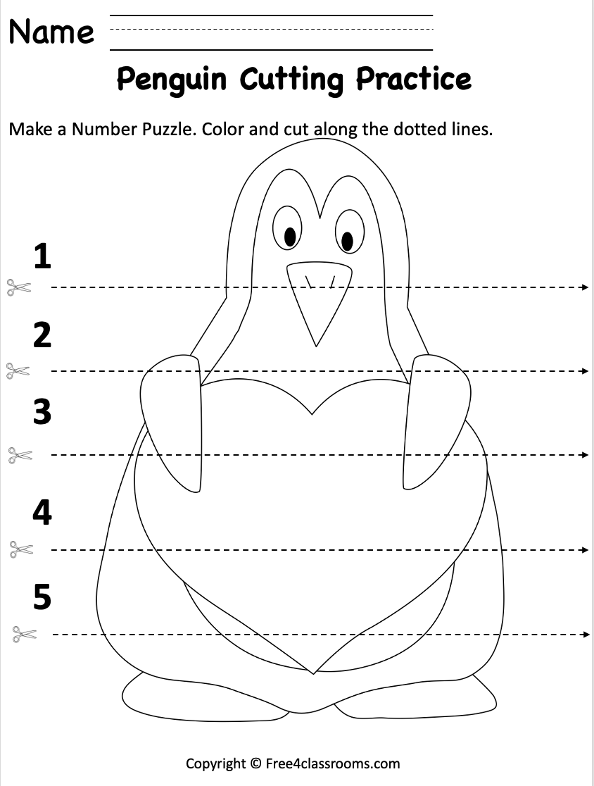 Free Penguin Cut And Practice Worksheet Free Valentine s Day 