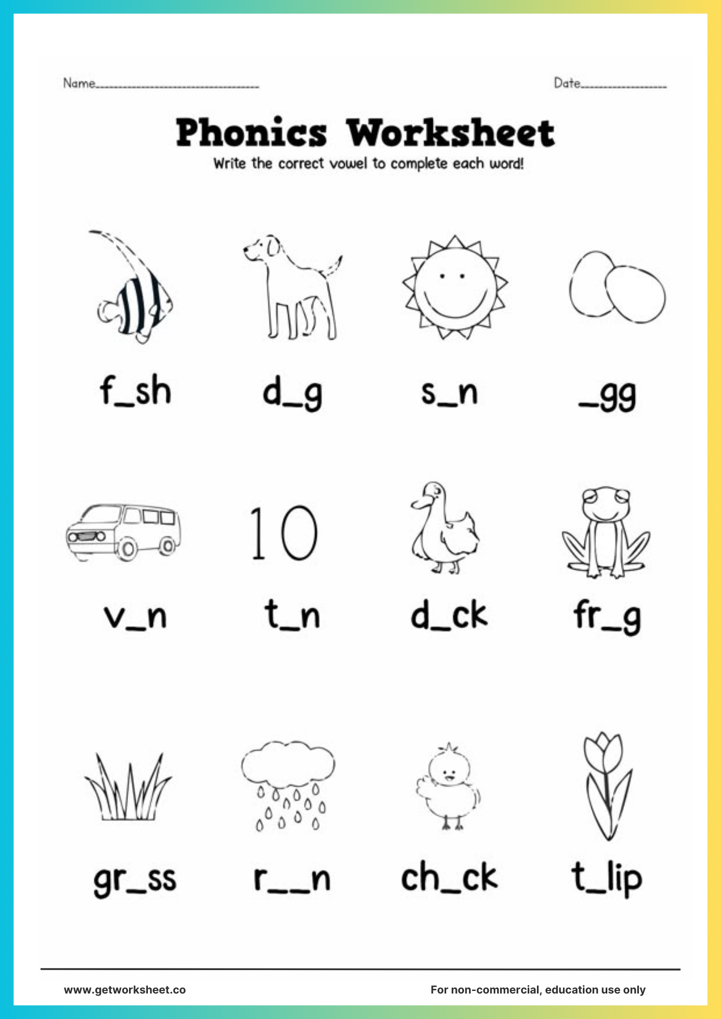 Free Kindergarten Phonics Worksheets