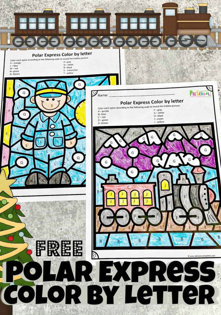 FREE Polar Express Color By Letter Christmas Worksheets