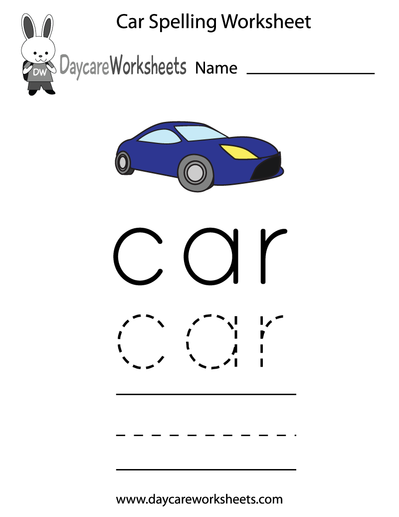 Free Preschool Car Spelling Worksheet