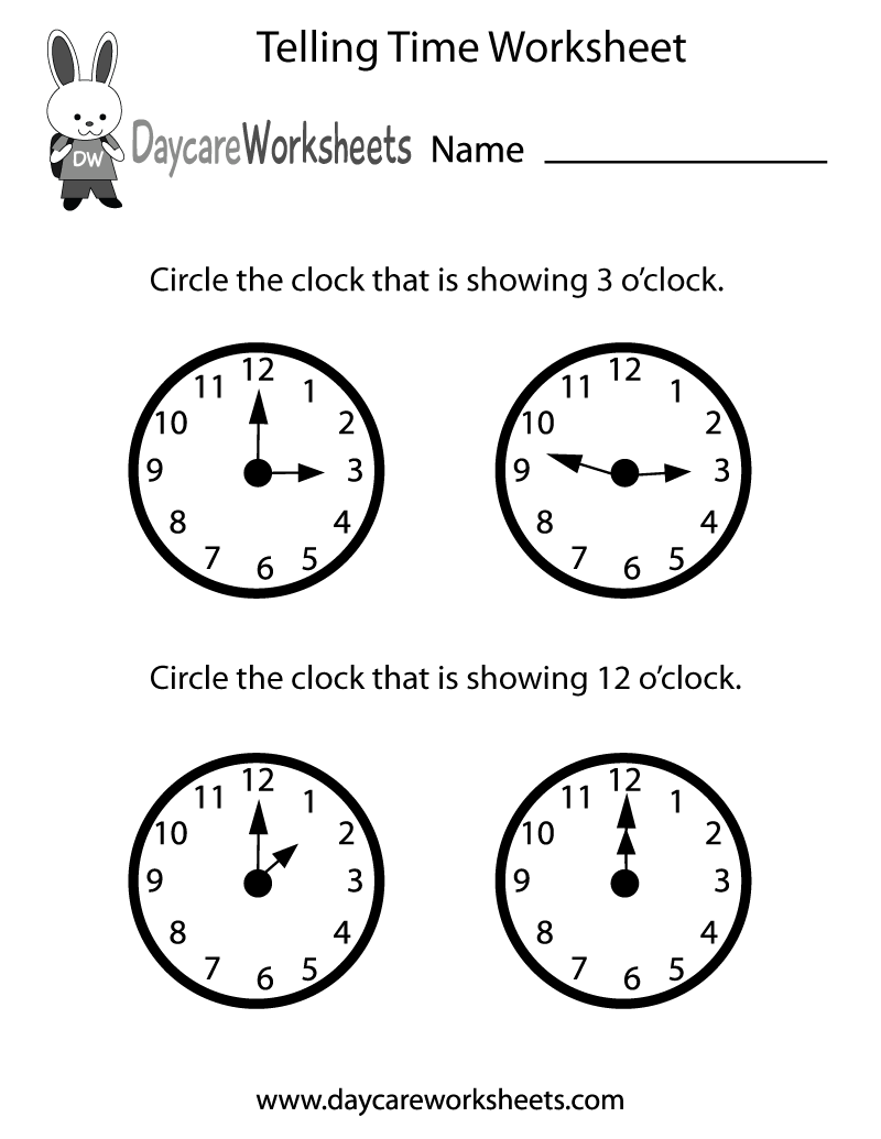 Telling Time Worksheet Free Kindergarten