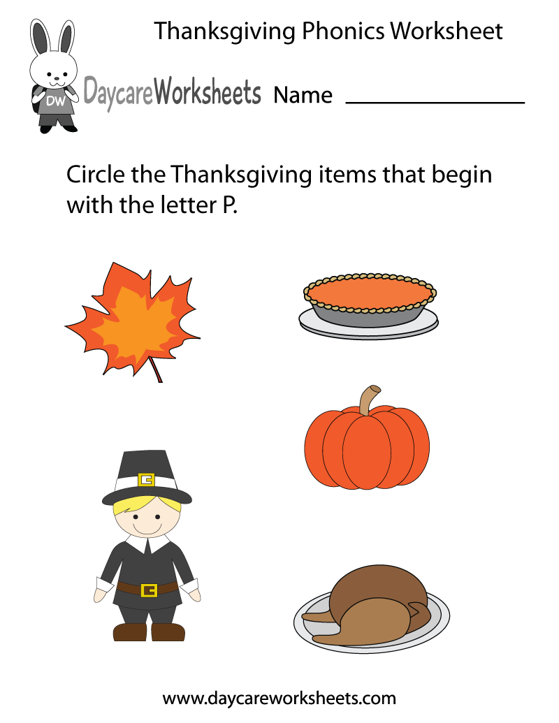 Free Preschool Thanksgiving Phonics Worksheet Free Preschool Thanksgiving Phonics Worksheet