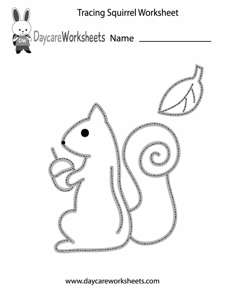 Free Preschool Tracing Squirrel Worksheet