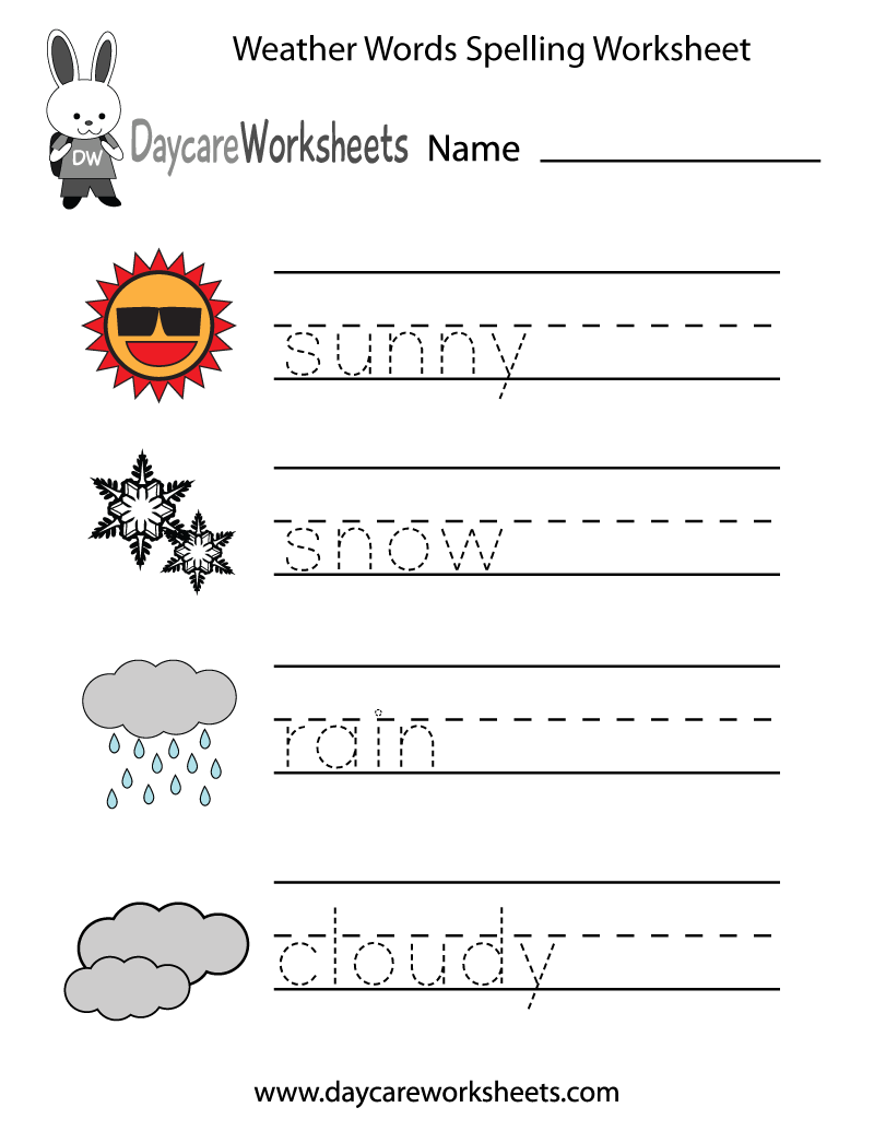 Free Preschool Weather Words Spelling Worksheet Weather Words Worksheets Library