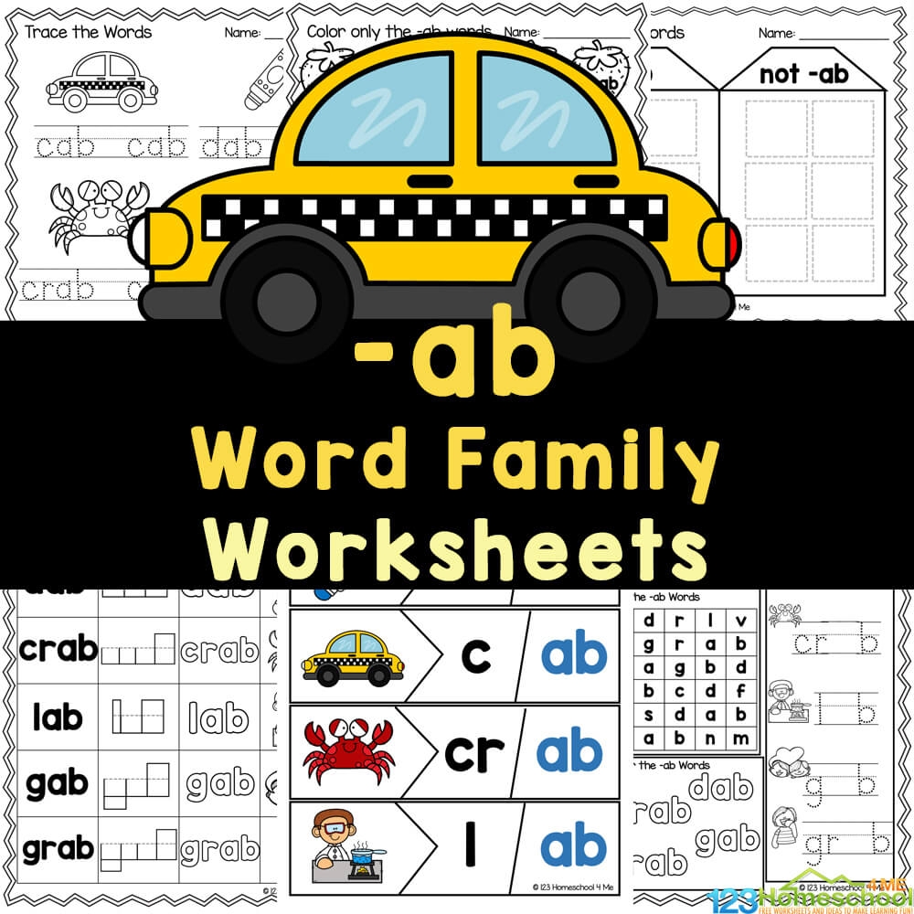 FREE Printable ab Word Family Worksheets