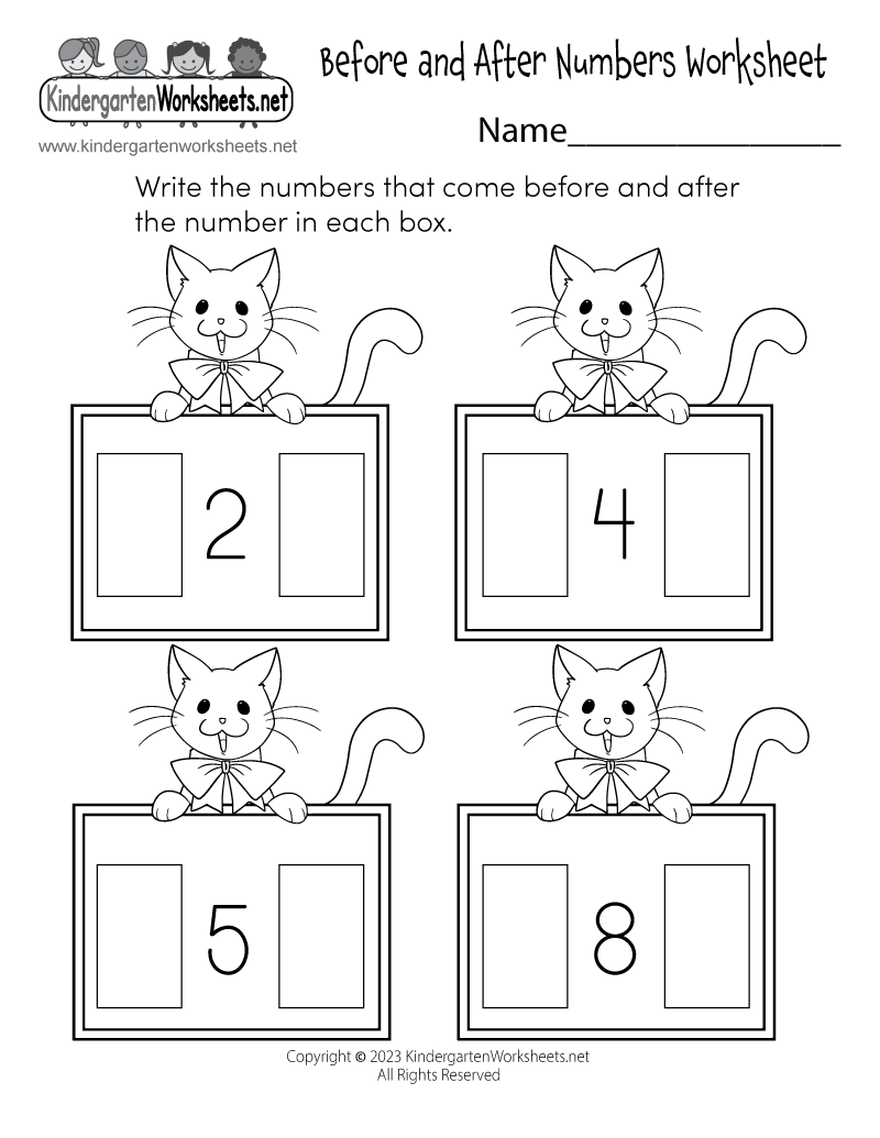 Free Printable Before And After Numbers Worksheet