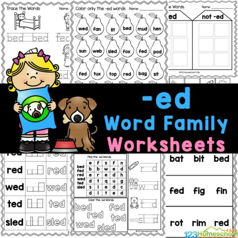 FREE Printable ed Word Family Worksheets
