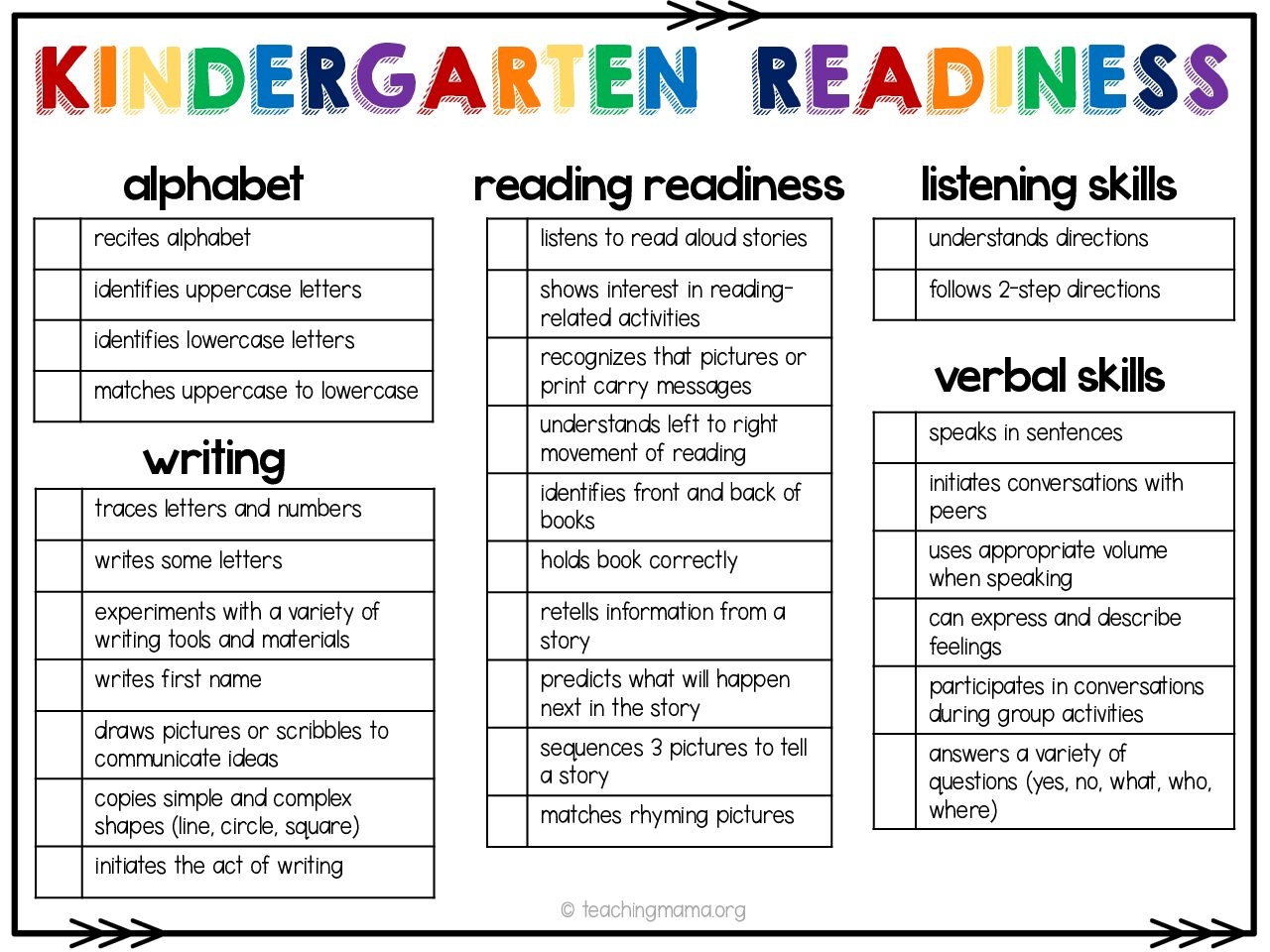 Kindergarten Readiness Printable Worksheets