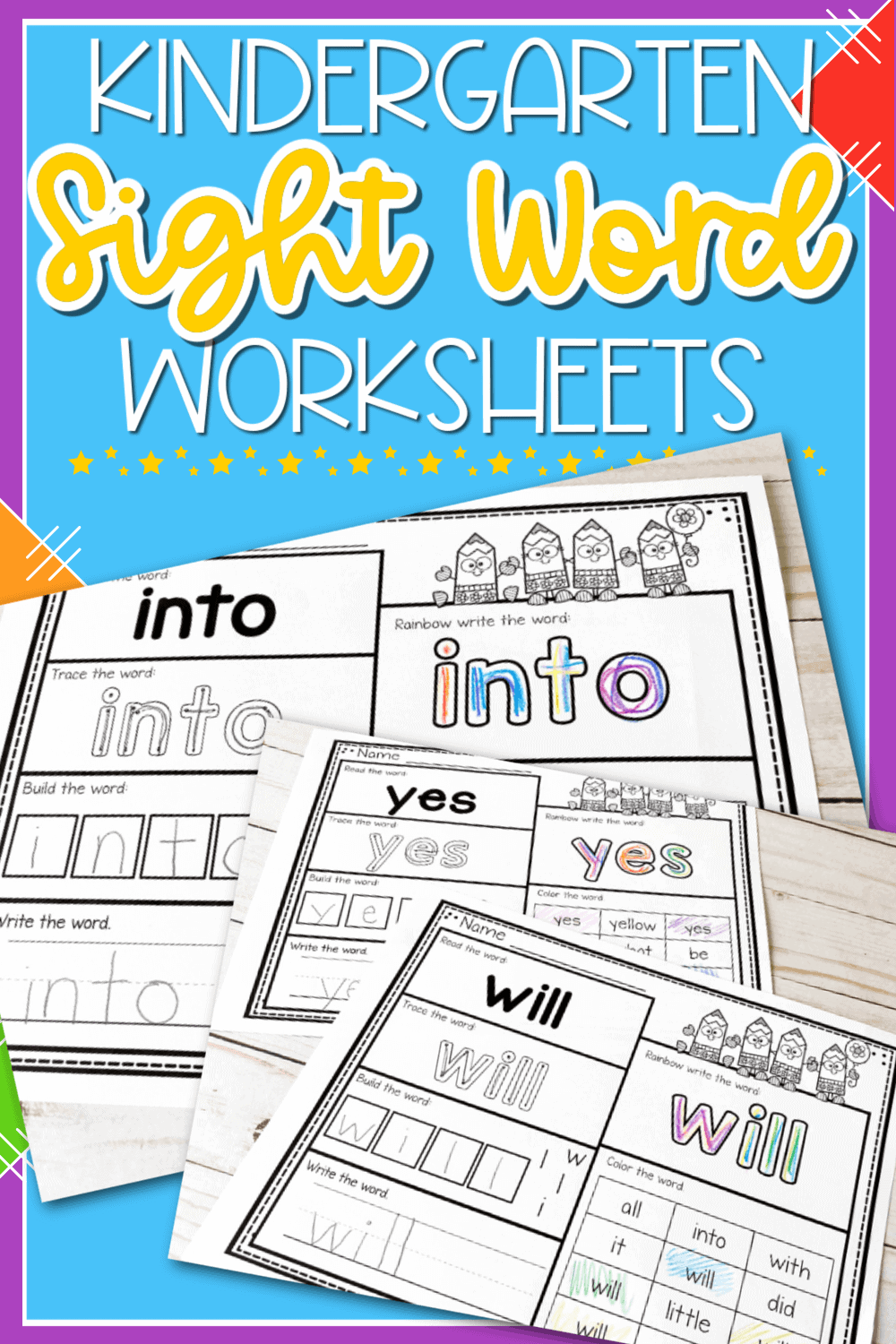 Free Kindergarten Sight Word Three Worksheets