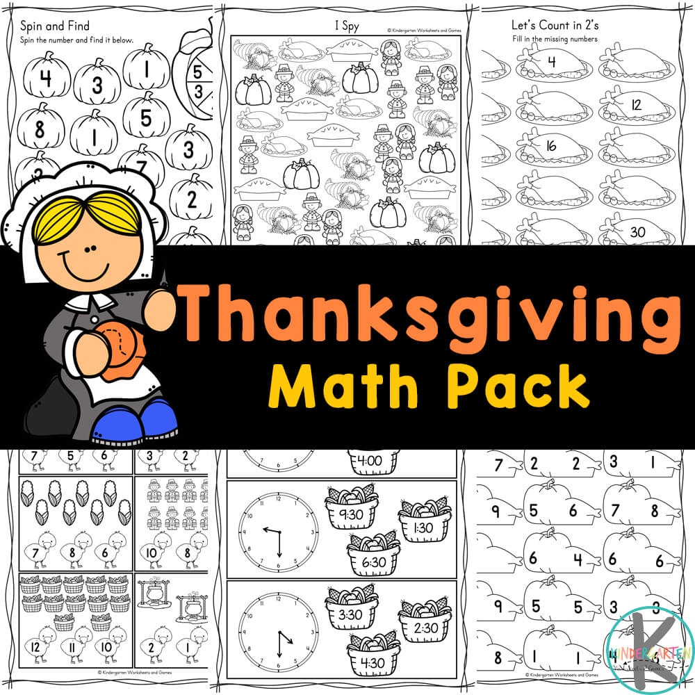 FREE Printable Kindergarten Thanksgiving Math Worksheets