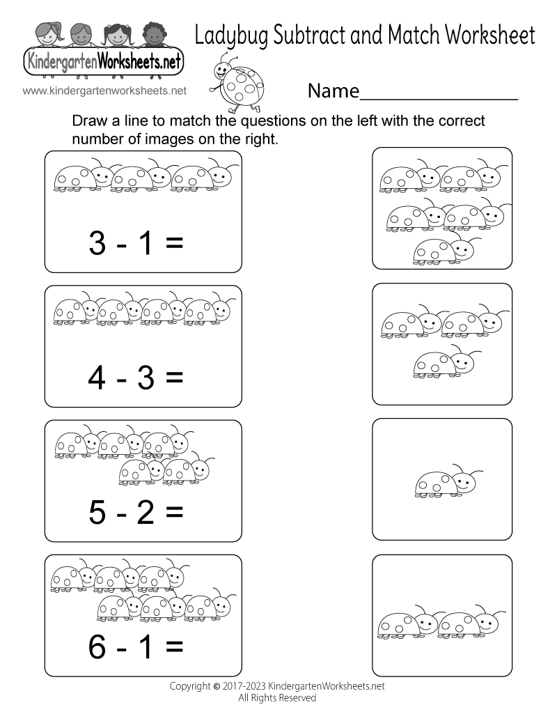 Free Printable Ladybug Subtract And Match Worksheet