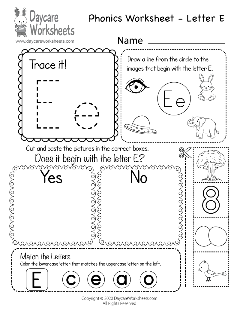 Free Printable Letter E Beginning Sounds Phonics Worksheet For 
