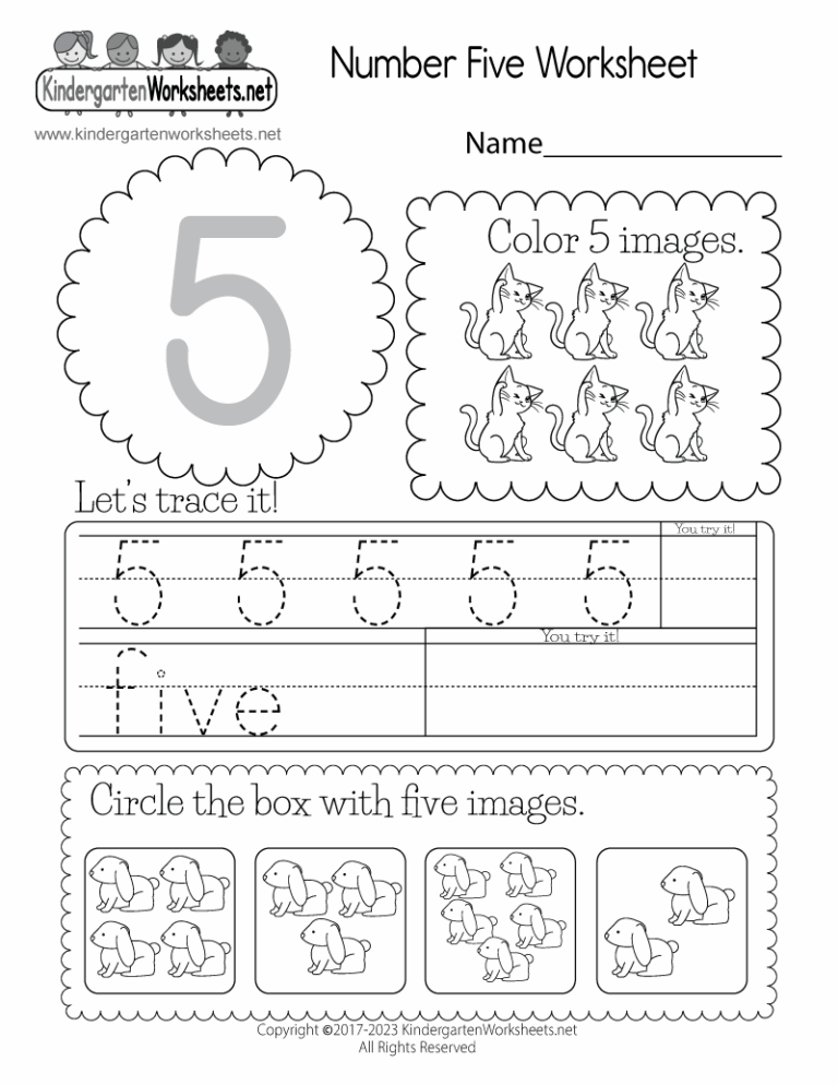 Free Printable Number Five Worksheet