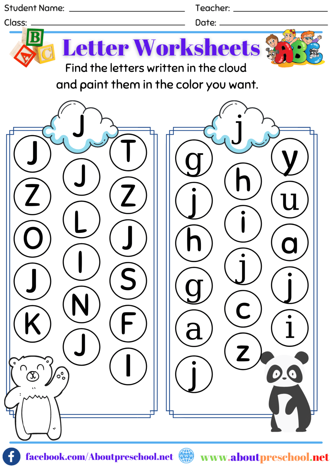 Free Letter J Worksheets For Kindergarten