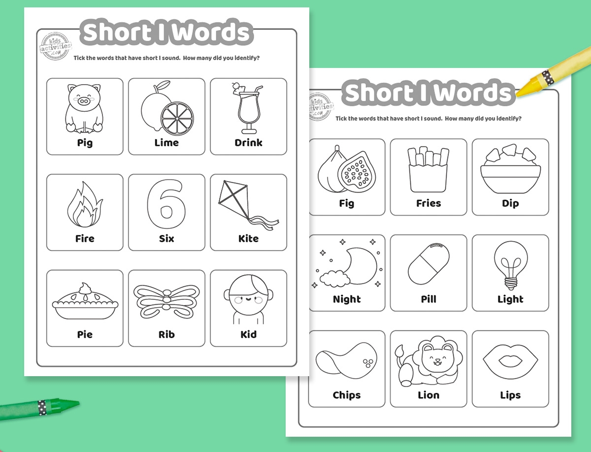 Shoort I Words Worksheet Kindergarten