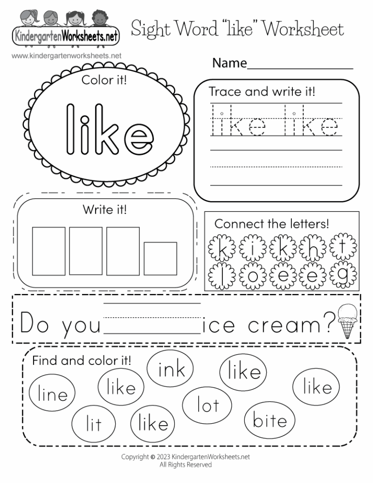 Free Printable Sight Word like Worksheet