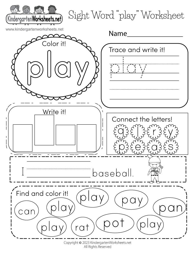 At Words For Kindergarten Worksheets