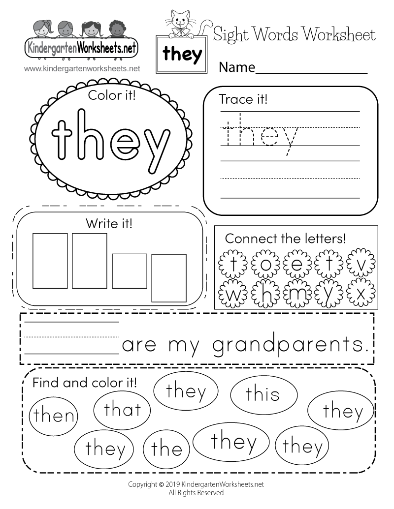 Free Printable Sight Word Worksheets Kindergarten Free Printable Sight Word Worksheets Kindergarten