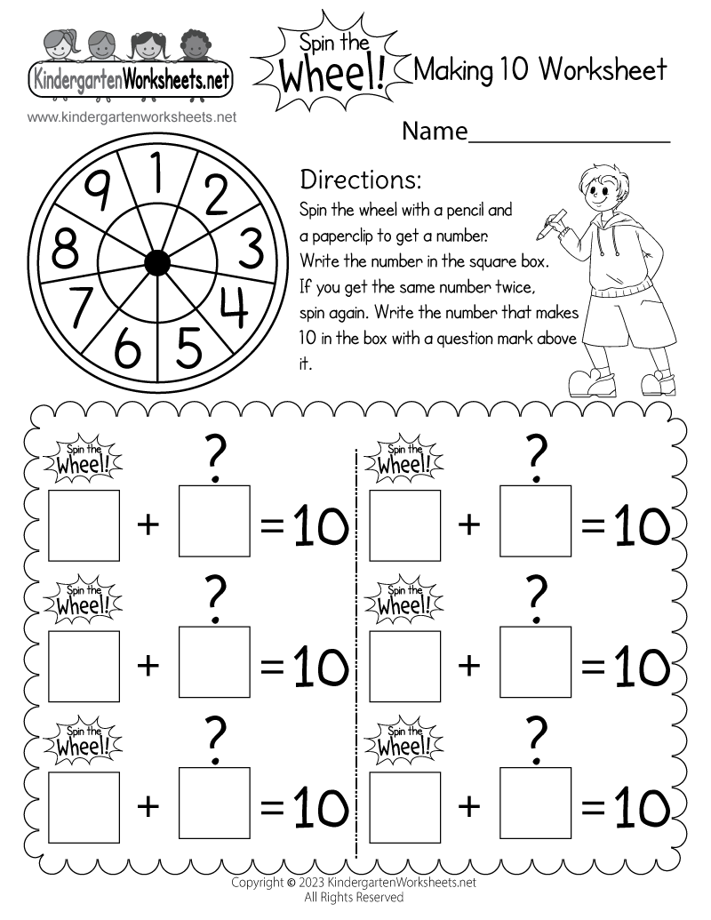 Free Printable Spin The Wheel Making 10 Worksheet