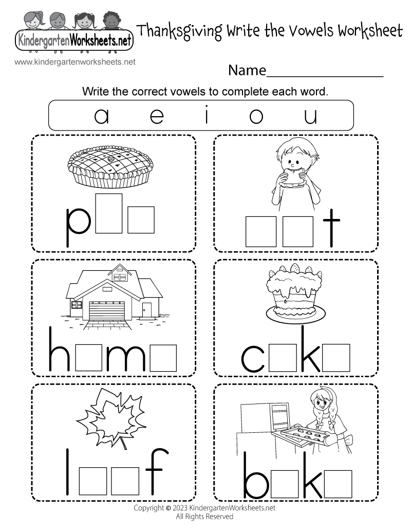 Free Printable Thanksgiving Write The Vowels Worksheet