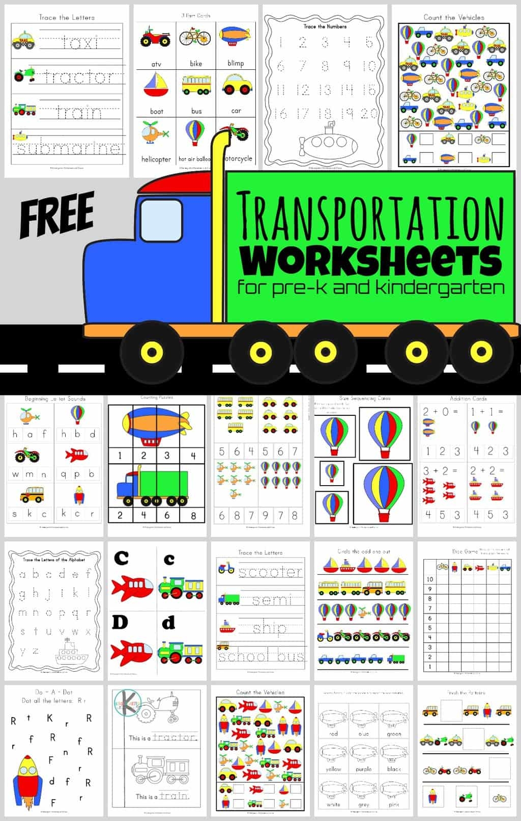  FREE Printable Transportation Worksheets For Kids HUGE Pack 